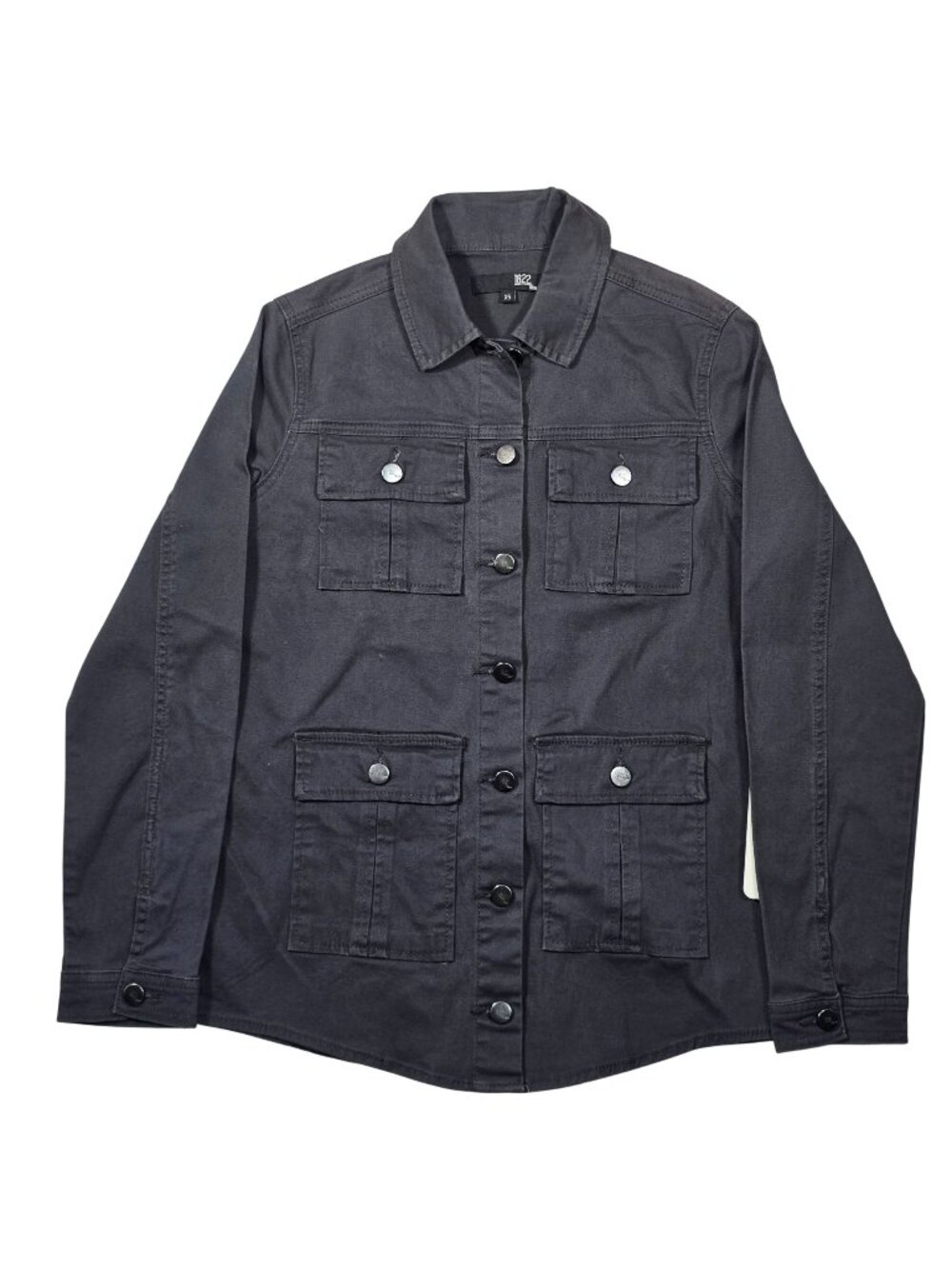 1822 Denim Women's Utility Jacket Black Button Front 4 Pocket XS NWT Cotton